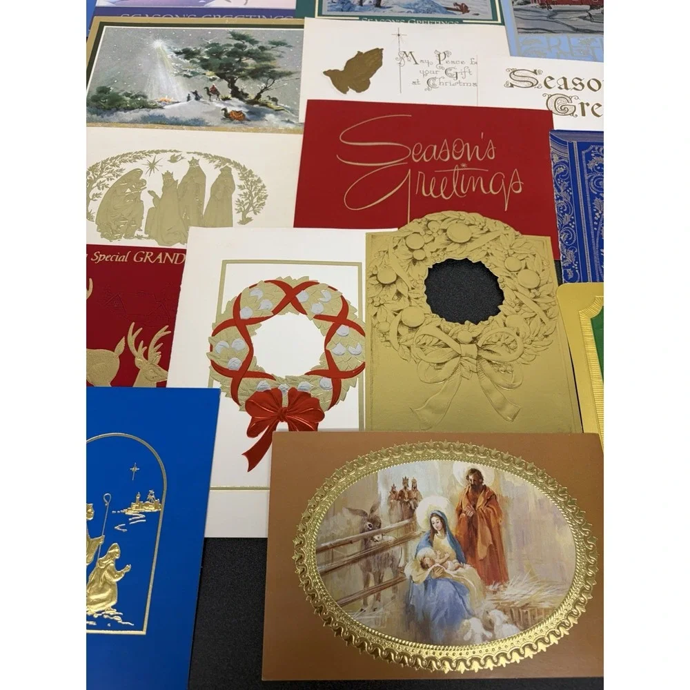 Vintage Metallic Christmas Cards Fronts ONLY for Scrapbooking Crafts Lot of 50+